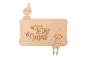 PLACA ELFOS FELIZ NATAL 30X33.1X0.3CM DM
