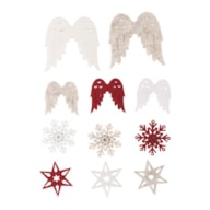 Felt shapes Flake, Star, Angel wings, ø3,5-5,4cm, w.adhesivs