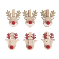 Wood reindeer on a clothes peg, 4x4.8cm, tab-bag 6pcs