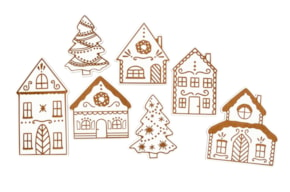 SET 7 SCENARIO HOUSES AND TREES 13.5-21X0.3CM MDF BRANCO