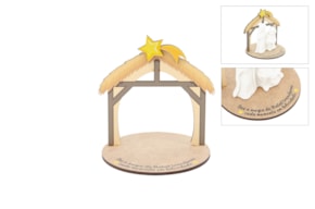 SET 4 CABANAS P/ PRESÉPIO 11X9.5X0.3CM MDF C/ BASE
